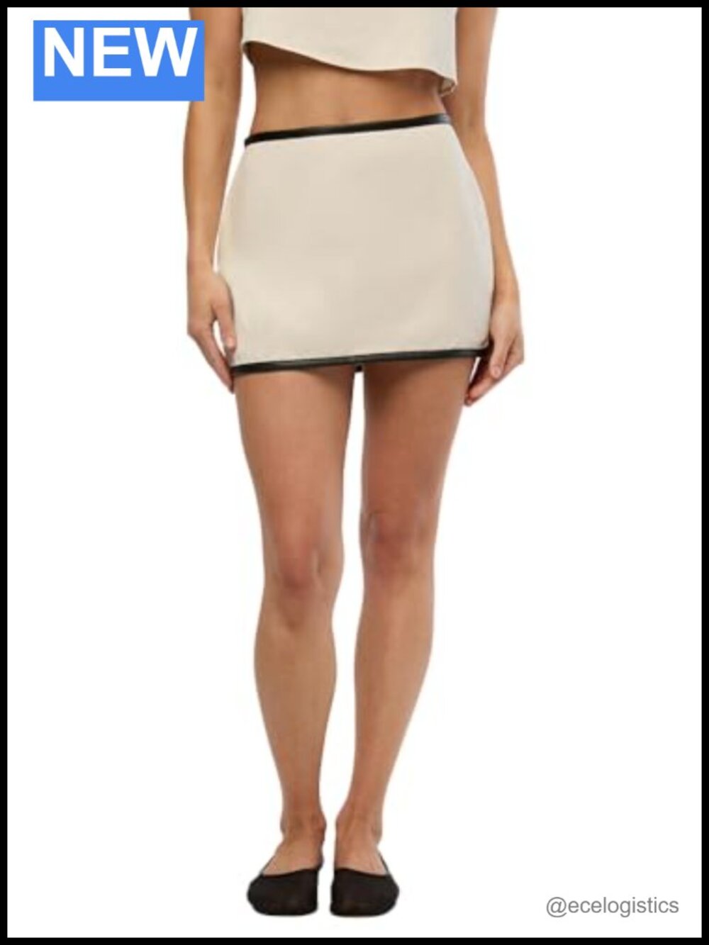 Leather Trim Mini Skirt with Invisible Back Zipper